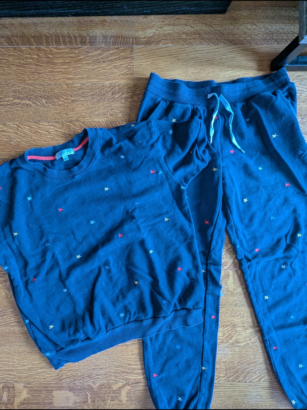 P.J Salvage Star Sweatsuit Navy Drawstring Pants Short Sleeve Top Size M